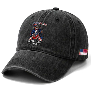 Let Freedom Rock Uncle Sam Rock Star Washed Cotton Baseball Cap Funny Electric Guitar Player American Flag Suit 1776 to 2026 Semiquincentennial