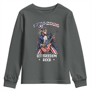 Let Freedom Rock Uncle Sam Rock Star Youth Sweatshirt Funny Electric Guitar Player American Flag Suit 1776 to 2026 Semiquincentennial