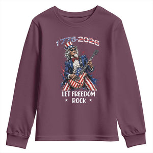 Let Freedom Rock Uncle Sam Rock Star Youth Sweatshirt Funny Electric Guitar Player American Flag Suit 1776 to 2026 Semiquincentennial