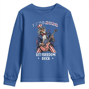 Let Freedom Rock Uncle Sam Rock Star Youth Sweatshirt Funny Electric Guitar Player American Flag Suit 1776 to 2026 Semiquincentennial