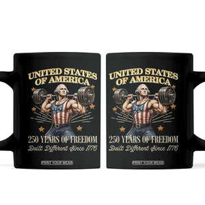 USA 250 Years of Freedom Muscular George Washington Weightlifter Coffee Mug Built Different Since 1776 Funny Patriotic 1st President Bodybuilder
