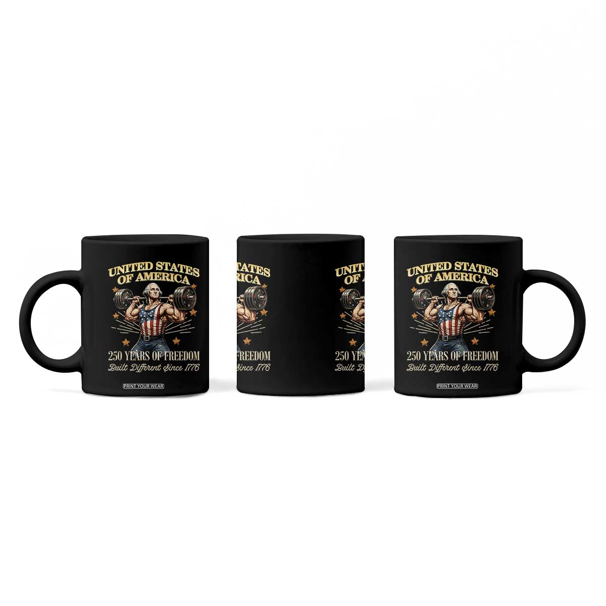 USA 250 Years of Freedom Muscular George Washington Weightlifter Coffee Mug Built Different Since 1776 Funny Patriotic 1st President Bodybuilder