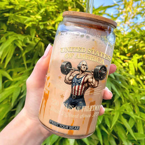 USA 250 Years of Freedom Muscular George Washington Weightlifter Glass Can Built Different Since 1776 Funny Patriotic 1st President Bodybuilder