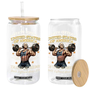 USA 250 Years of Freedom Muscular George Washington Weightlifter Glass Can Built Different Since 1776 Funny Patriotic 1st President Bodybuilder