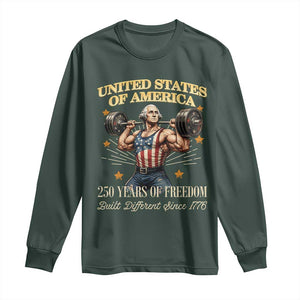 USA 250 Years of Freedom Muscular George Washington Weightlifter Long Sleeve Shirt Built Different Since 1776 Funny Patriotic 1st President Bodybuilder