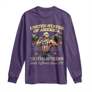 USA 250 Years of Freedom Muscular George Washington Weightlifter Long Sleeve Shirt Built Different Since 1776 Funny Patriotic 1st President Bodybuilder