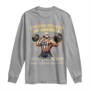 USA 250 Years of Freedom Muscular George Washington Weightlifter Long Sleeve Shirt Built Different Since 1776 Funny Patriotic 1st President Bodybuilder