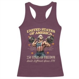 USA 250 Years of Freedom Muscular George Washington Weightlifter Racerback Tank Top Built Different Since 1776 Funny Patriotic 1st President Bodybuilder