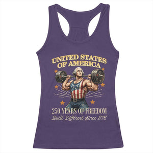 USA 250 Years of Freedom Muscular George Washington Weightlifter Racerback Tank Top Built Different Since 1776 Funny Patriotic 1st President Bodybuilder