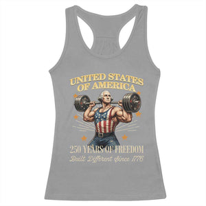 USA 250 Years of Freedom Muscular George Washington Weightlifter Racerback Tank Top Built Different Since 1776 Funny Patriotic 1st President Bodybuilder