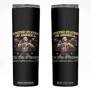 USA 250 Years of Freedom Muscular George Washington Weightlifter Skinny Tumbler Built Different Since 1776 Funny Patriotic 1st President Bodybuilder
