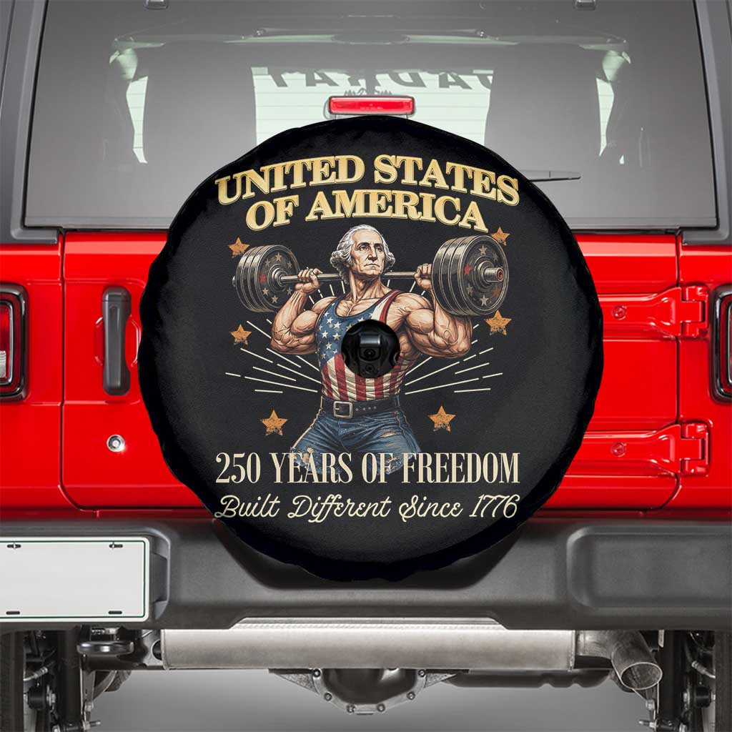 USA 250 Years of Freedom Muscular George Washington Weightlifter Spare Tire Cover Built Different Since 1776 Funny Patriotic 1st President Bodybuilder