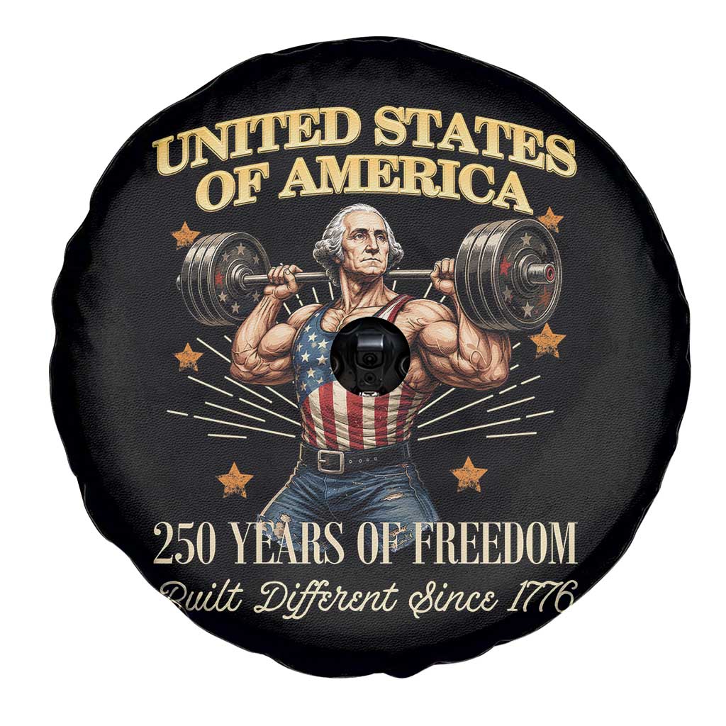 USA 250 Years of Freedom Muscular George Washington Weightlifter Spare Tire Cover Built Different Since 1776 Funny Patriotic 1st President Bodybuilder