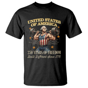 USA 250 Years of Freedom Muscular George Washington Weightlifter T Shirt Built Different Since 1776 Funny Patriotic 1st President Bodybuilder