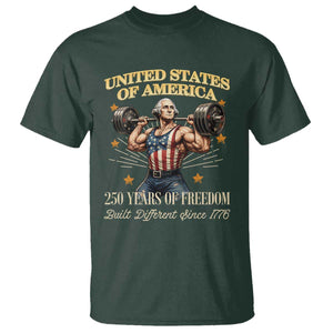 USA 250 Years of Freedom Muscular George Washington Weightlifter T Shirt Built Different Since 1776 Funny Patriotic 1st President Bodybuilder