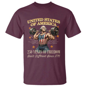 USA 250 Years of Freedom Muscular George Washington Weightlifter T Shirt Built Different Since 1776 Funny Patriotic 1st President Bodybuilder