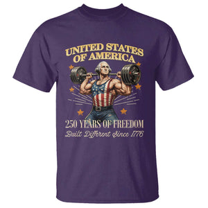 USA 250 Years of Freedom Muscular George Washington Weightlifter T Shirt Built Different Since 1776 Funny Patriotic 1st President Bodybuilder