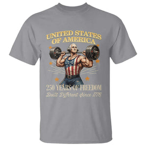 USA 250 Years of Freedom Muscular George Washington Weightlifter T Shirt Built Different Since 1776 Funny Patriotic 1st President Bodybuilder