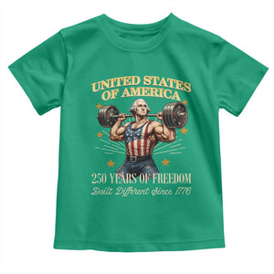 USA 250 Years of Freedom Muscular George Washington Weightlifter Toddler T Shirt Built Different Since 1776 Funny Patriotic 1st President Bodybuilder