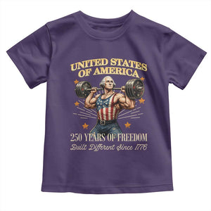 USA 250 Years of Freedom Muscular George Washington Weightlifter Toddler T Shirt Built Different Since 1776 Funny Patriotic 1st President Bodybuilder