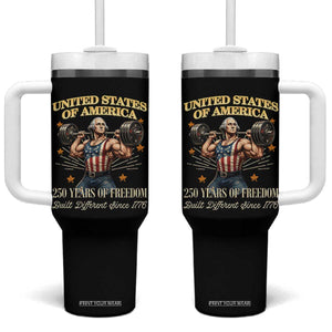 USA 250 Years of Freedom Muscular George Washington Weightlifter Tumbler With Handle Built Different Since 1776 Funny Patriotic 1st President Bodybuilder