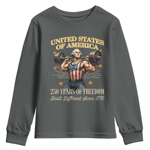 USA 250 Years of Freedom Muscular George Washington Weightlifter Youth Sweatshirt Built Different Since 1776 Funny Patriotic 1st President Bodybuilder