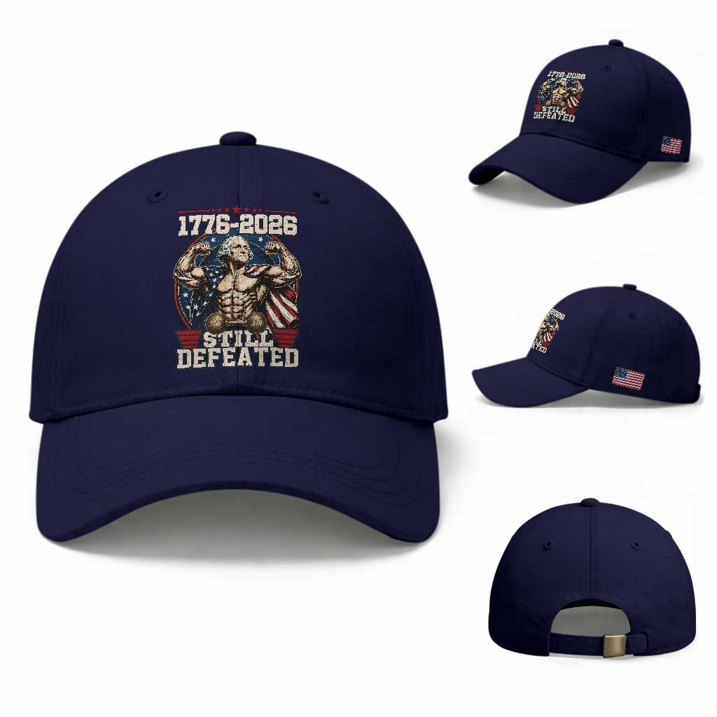 Still Undefeated 1776 to 2026 Muscular George Washington Baseball Cap Buff Bodybuilder American Flag Cape 250th Anniversary Semiquincentennial
