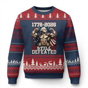 Still Undefeated 1776 to 2026 Muscular George Washington Ugly Christmas Sweater Buff Bodybuilder American Flag Cape 250th Anniversary Semiquincentennial