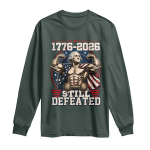 Still Undefeated 1776 to 2026 Muscular George Washington Long Sleeve Shirt Buff Bodybuilder American Flag Cape 250th Anniversary Semiquincentennial