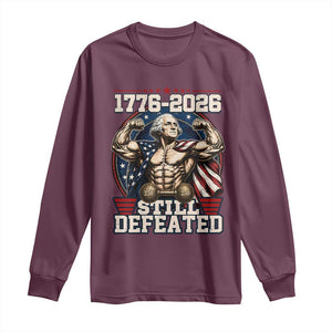 Still Undefeated 1776 to 2026 Muscular George Washington Long Sleeve Shirt Buff Bodybuilder American Flag Cape 250th Anniversary Semiquincentennial