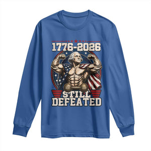 Still Undefeated 1776 to 2026 Muscular George Washington Long Sleeve Shirt Buff Bodybuilder American Flag Cape 250th Anniversary Semiquincentennial