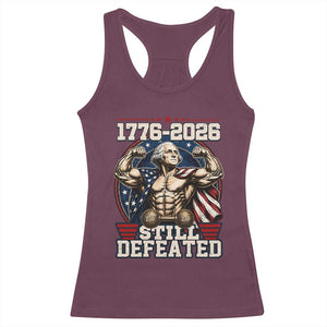 Still Undefeated 1776 to 2026 Muscular George Washington Racerback Tank Top Buff Bodybuilder American Flag Cape 250th Anniversary Semiquincentennial