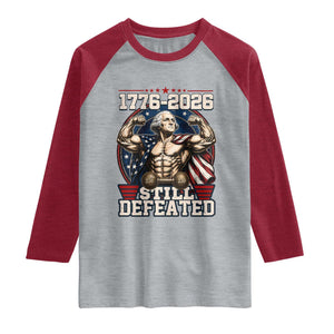 Still Undefeated 1776 to 2026 Muscular George Washington Raglan Shirt Buff Bodybuilder American Flag Cape 250th Anniversary Semiquincentennial