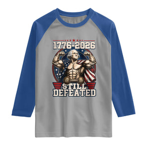Still Undefeated 1776 to 2026 Muscular George Washington Raglan Shirt Buff Bodybuilder American Flag Cape 250th Anniversary Semiquincentennial