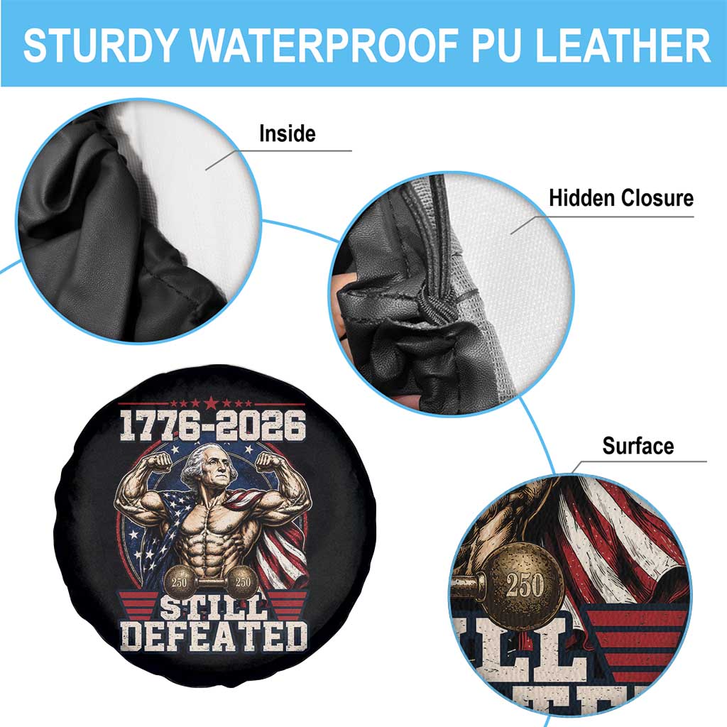 Still Undefeated 1776 to 2026 Muscular George Washington Spare Tire Cover Buff Bodybuilder American Flag Cape 250th Anniversary Semiquincentennial