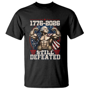 Still Undefeated 1776 to 2026 Muscular George Washington T Shirt Buff Bodybuilder American Flag Cape 250th Anniversary Semiquincentennial