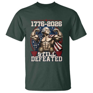 Still Undefeated 1776 to 2026 Muscular George Washington T Shirt Buff Bodybuilder American Flag Cape 250th Anniversary Semiquincentennial