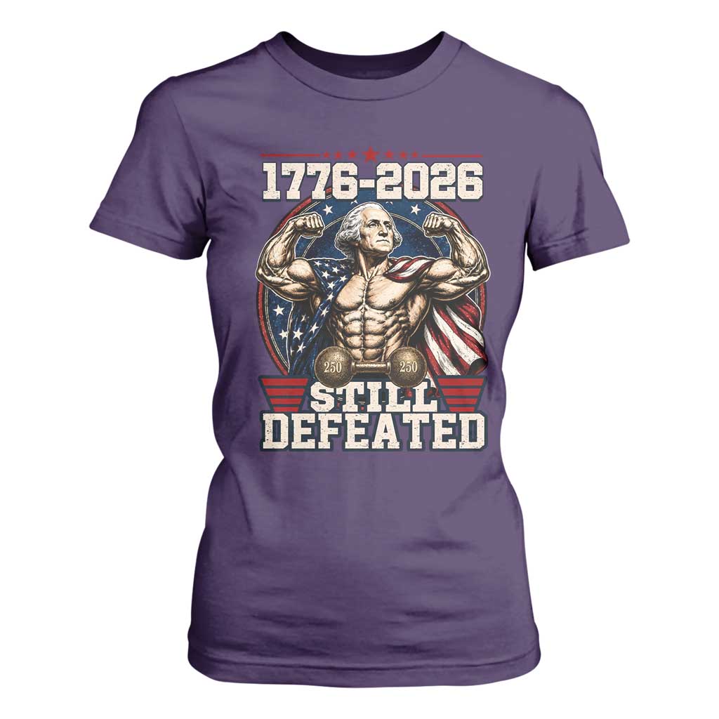 Still Undefeated 1776 to 2026 Muscular George Washington T Shirt For Women Buff Bodybuilder American Flag Cape 250th Anniversary Semiquincentennial