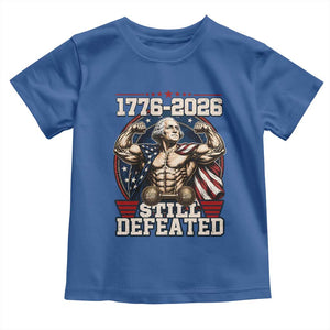 Still Undefeated 1776 to 2026 Muscular George Washington Toddler T Shirt Buff Bodybuilder American Flag Cape 250th Anniversary Semiquincentennial