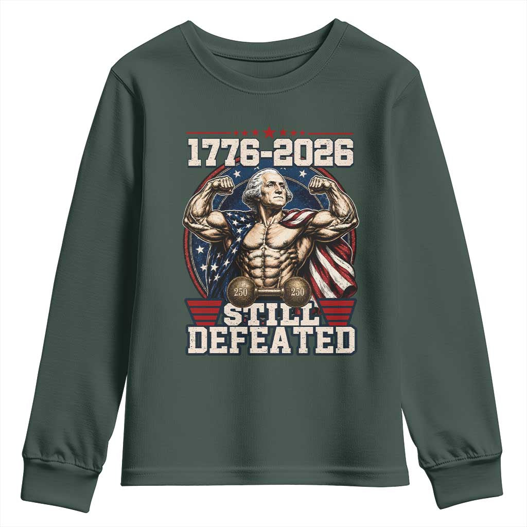 Still Undefeated 1776 to 2026 Muscular George Washington Youth Sweatshirt Buff Bodybuilder American Flag Cape 250th Anniversary Semiquincentennial