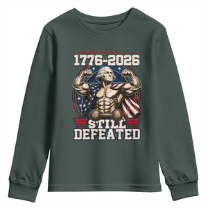Still Undefeated 1776 to 2026 Muscular George Washington Youth Sweatshirt Buff Bodybuilder American Flag Cape 250th Anniversary Semiquincentennial
