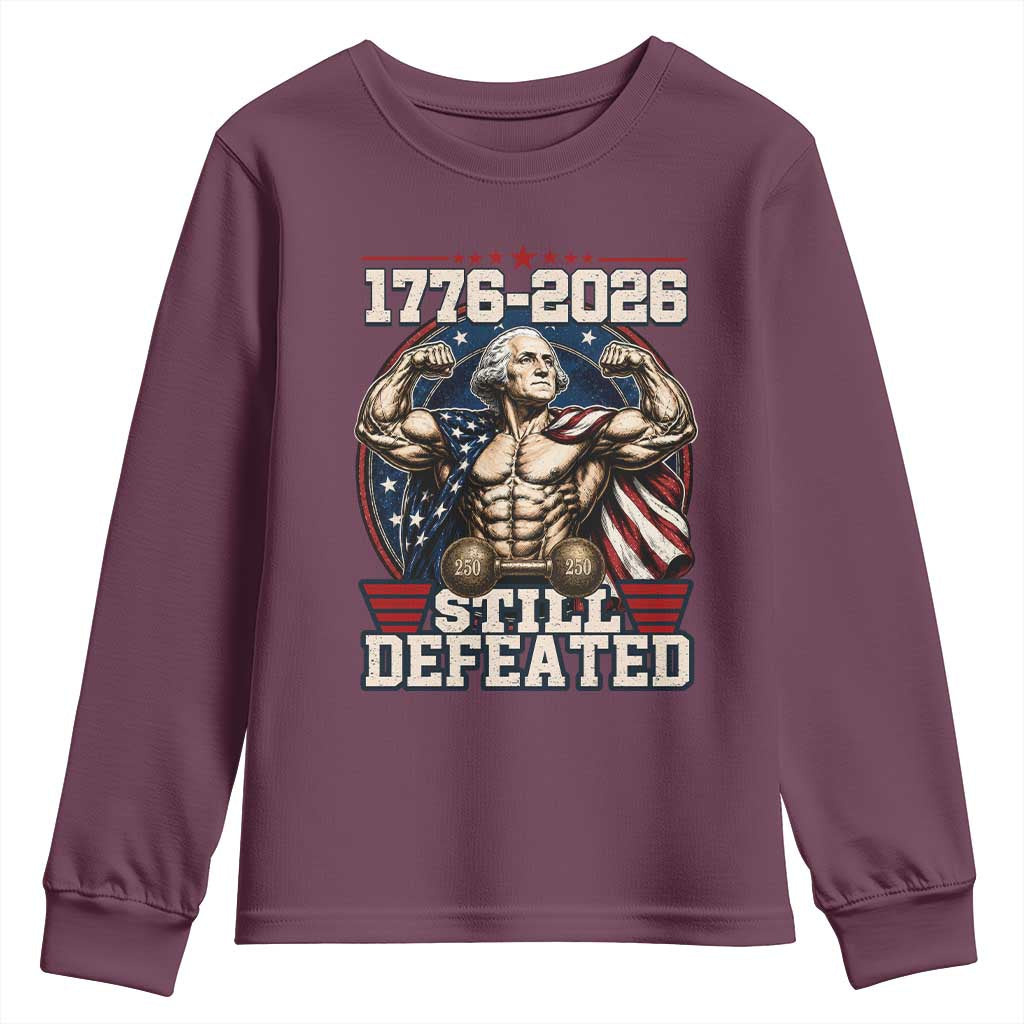 Still Undefeated 1776 to 2026 Muscular George Washington Youth Sweatshirt Buff Bodybuilder American Flag Cape 250th Anniversary Semiquincentennial