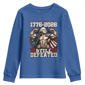 Still Undefeated 1776 to 2026 Muscular George Washington Youth Sweatshirt Buff Bodybuilder American Flag Cape 250th Anniversary Semiquincentennial