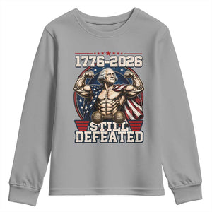 Still Undefeated 1776 to 2026 Muscular George Washington Youth Sweatshirt Buff Bodybuilder American Flag Cape 250th Anniversary Semiquincentennial