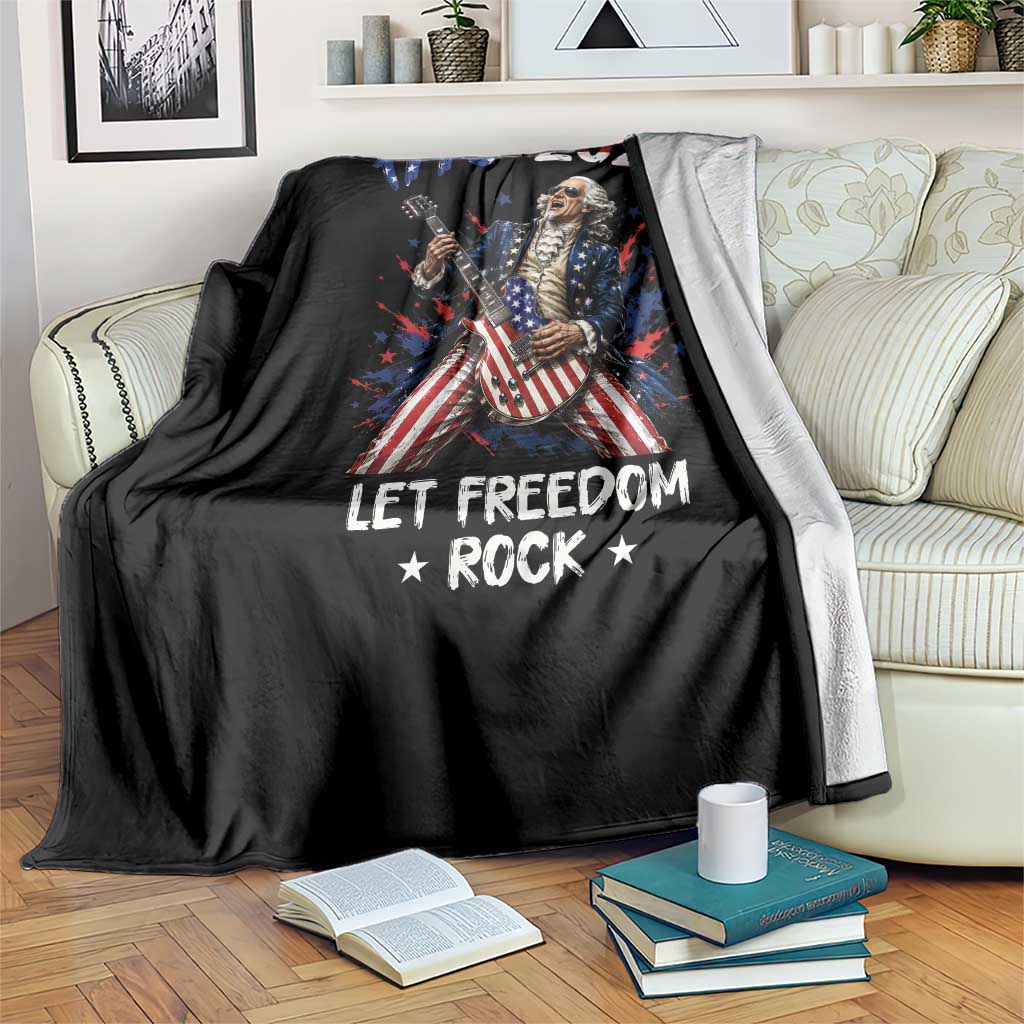 Let Freedom Rock George Washington Rock Star Throw Blanket Funny Electric Guitar Player American Flag Suit 1776 to 2026 Semiquincentennial