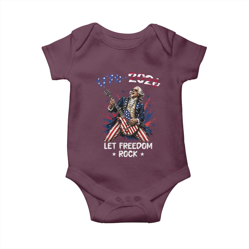 Let Freedom Rock George Washington Rock Star Baby Onesie Funny Electric Guitar Player American Flag Suit 1776 to 2026 Semiquincentennial