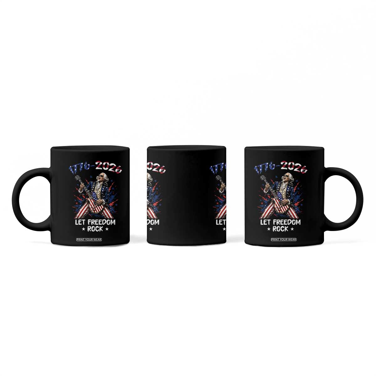 Let Freedom Rock George Washington Rock Star Coffee Mug Funny Electric Guitar Player American Flag Suit 1776 to 2026 Semiquincentennial