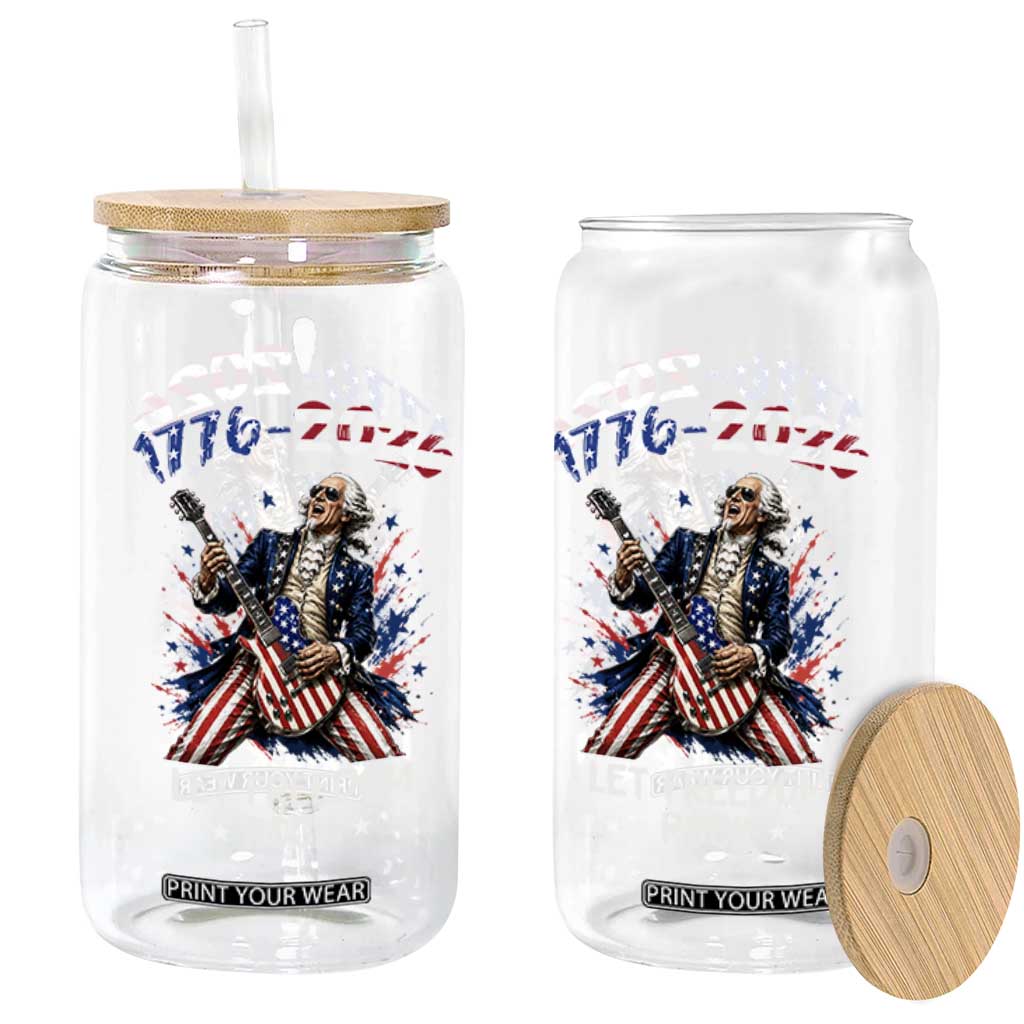 Let Freedom Rock George Washington Rock Star Glass Can Funny Electric Guitar Player American Flag Suit 1776 to 2026 Semiquincentennial