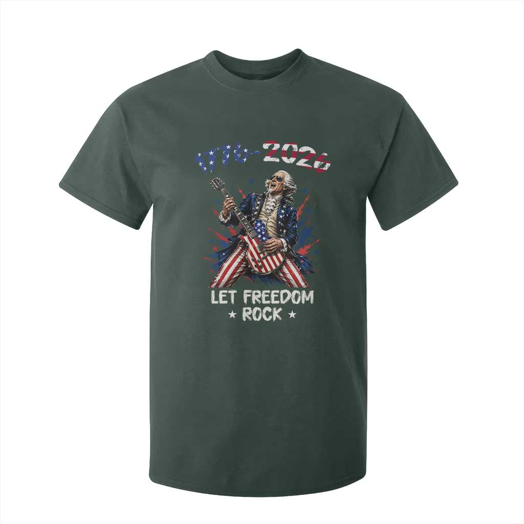 Let Freedom Rock George Washington Rock Star T Shirt For Kid Funny Electric Guitar Player American Flag Suit 1776 to 2026 Semiquincentennial