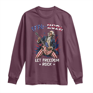 Let Freedom Rock George Washington Rock Star Long Sleeve Shirt Funny Electric Guitar Player American Flag Suit 1776 to 2026 Semiquincentennial